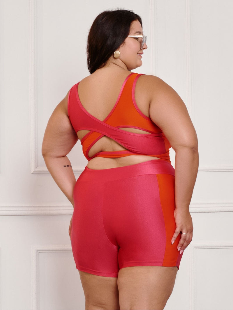 Conjunto Fitness Brilhoso Bermuda + Top S/bojo Plus Size