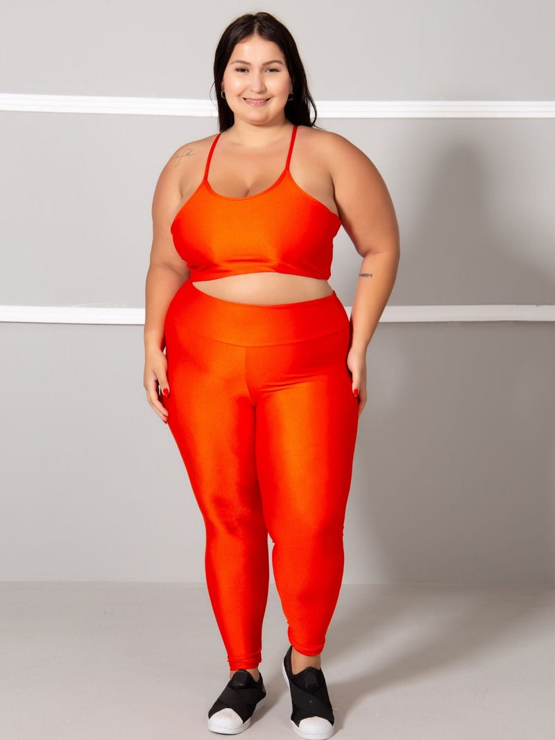 Conjunto Fitness Brilhoso Legging + Top S/bojo Plus Size