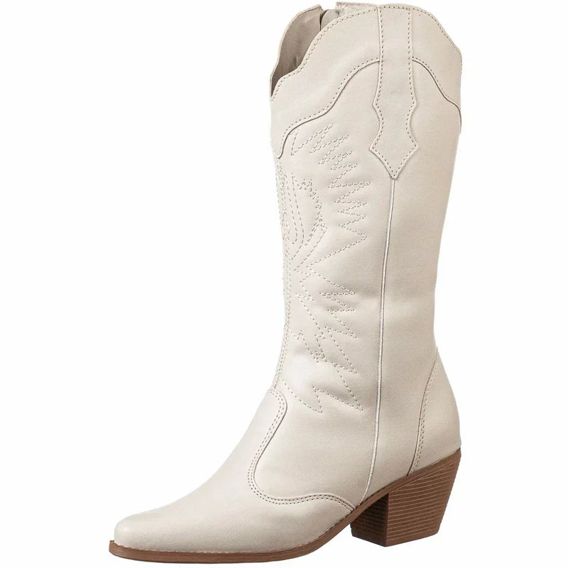 Bota Texana GiGiL Feminina Cano Alto Salto Médio Western Bordada