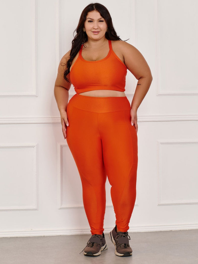 Conjunto Fitness Canelado C/Liso Plus Size