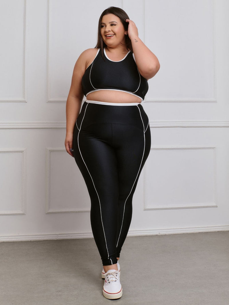 Conjunto Fitness Brilhoso Legging + Top S/bojo Plus Size
