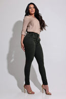 Calça Jeans Modeladora Verde Que Não Desbota Magnífica