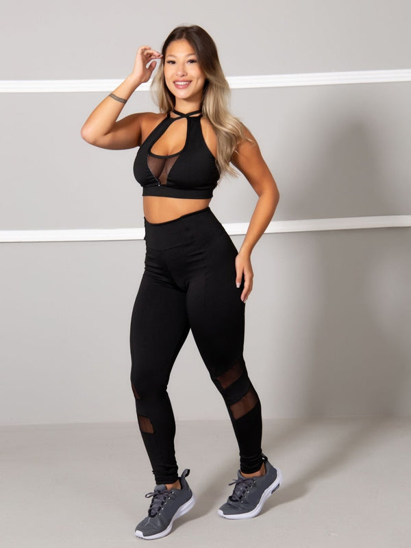 Conjunto Fitness Detalhe Em Tule (calça+top)