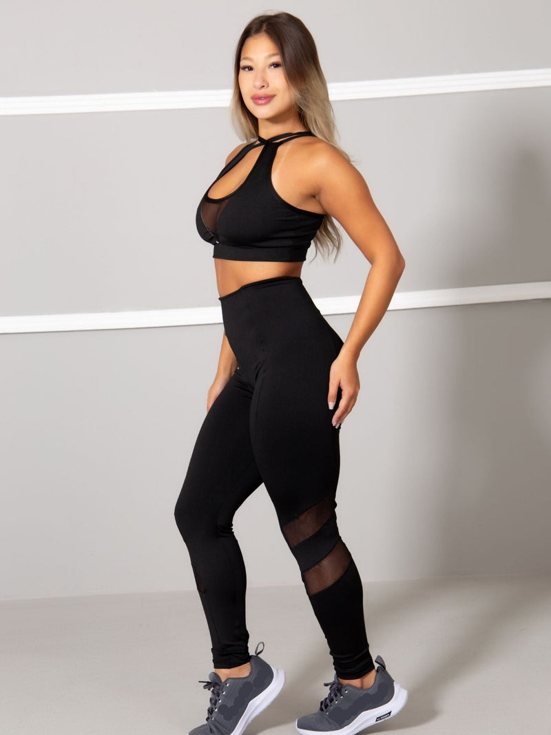 Conjunto Fitness Detalhe Em Tule (calça+top)