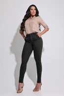 Calça Jeans Modeladora Verde Que Não Desbota Magnífica