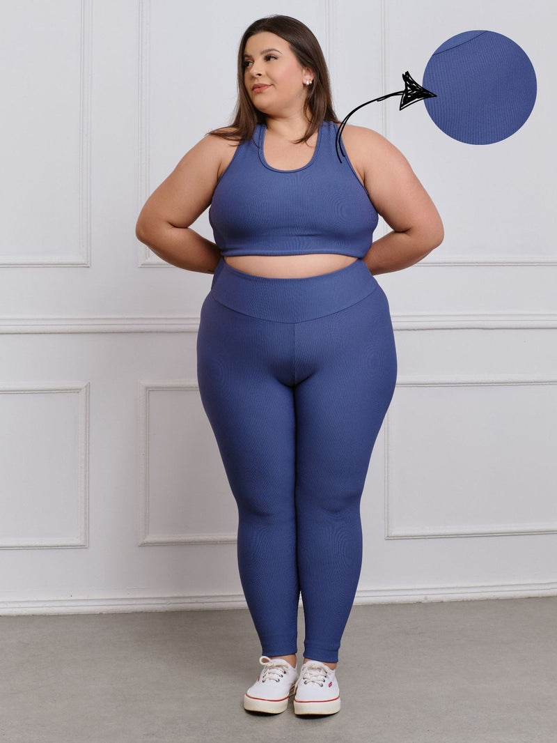 Conjunto Canelado Fitness Plus Size calça + top