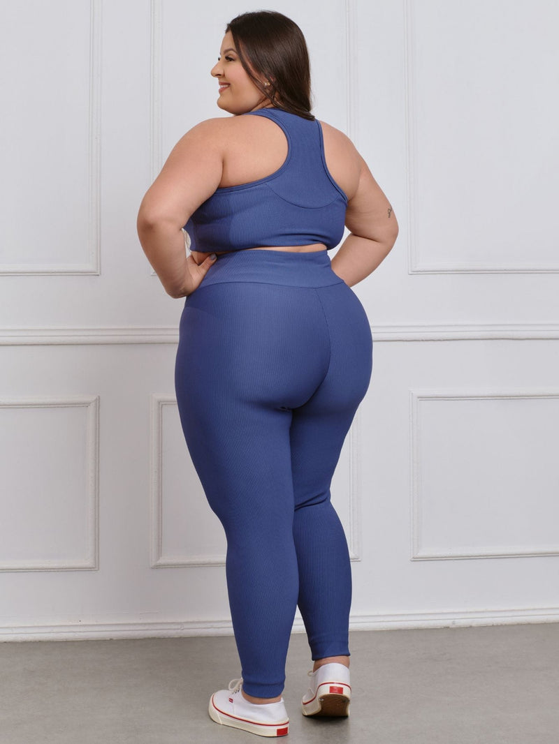 Conjunto Canelado Fitness Plus Size calça + top