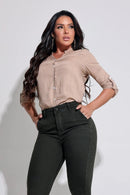 Calça Jeans Modeladora Verde Que Não Desbota Magnífica