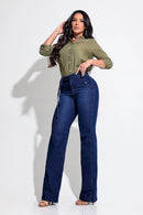 Calça Jeans Wide Leg Modeladora com Cinto