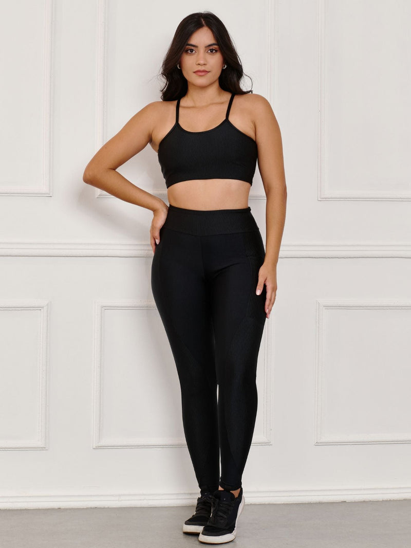 Conjunto fitness Liso/Canelado (calça+top)
