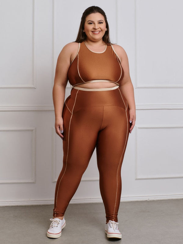 Conjunto Fitness Brilhoso Legging + Top S/bojo Plus Size