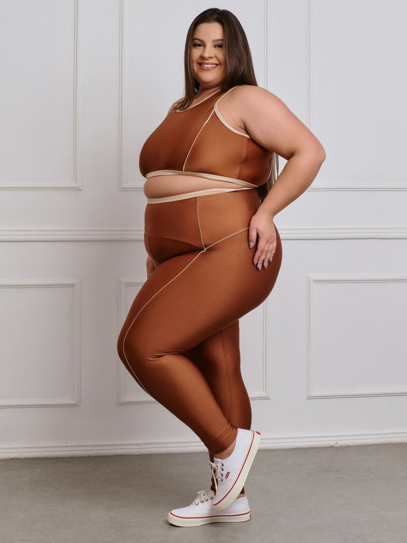 Conjunto Fitness Brilhoso Legging + Top S/bojo Plus Size