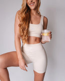 Conjunto Shorts + Top Canelado Sem Costura