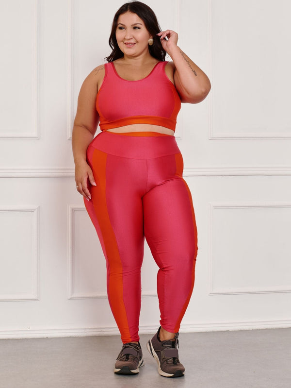 Conjunto Fitness Brilhoso Legging + Top S/bojo Plus Size