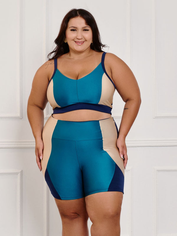 Conjunto Fitness Brilhoso Bermuda + Top S/bojo Plus Size