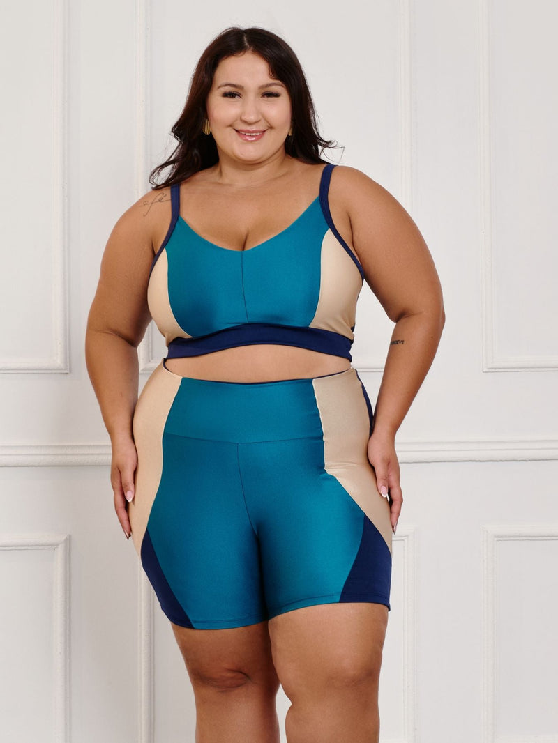 Conjunto Fitness Brilhoso Bermuda + Top S/bojo Plus Size