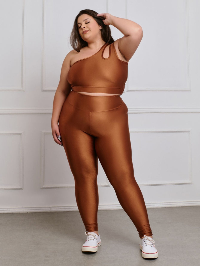 Conjunto Fitness Brilhoso Legging + Top S/bojo Plus Size