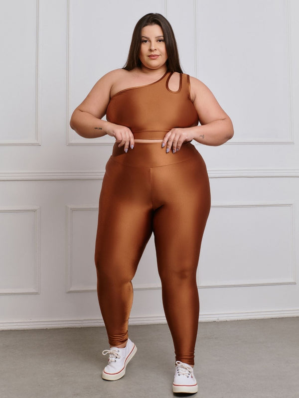 Conjunto Fitness Brilhoso Legging + Top S/bojo Plus Size