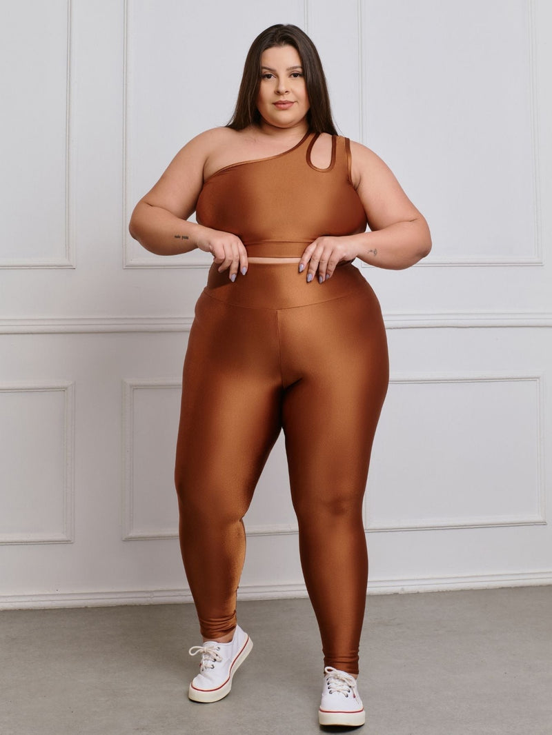 Conjunto Fitness Brilhoso Legging + Top S/bojo Plus Size