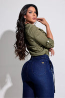 Calça Jeans Wide Leg Modeladora com Cinto