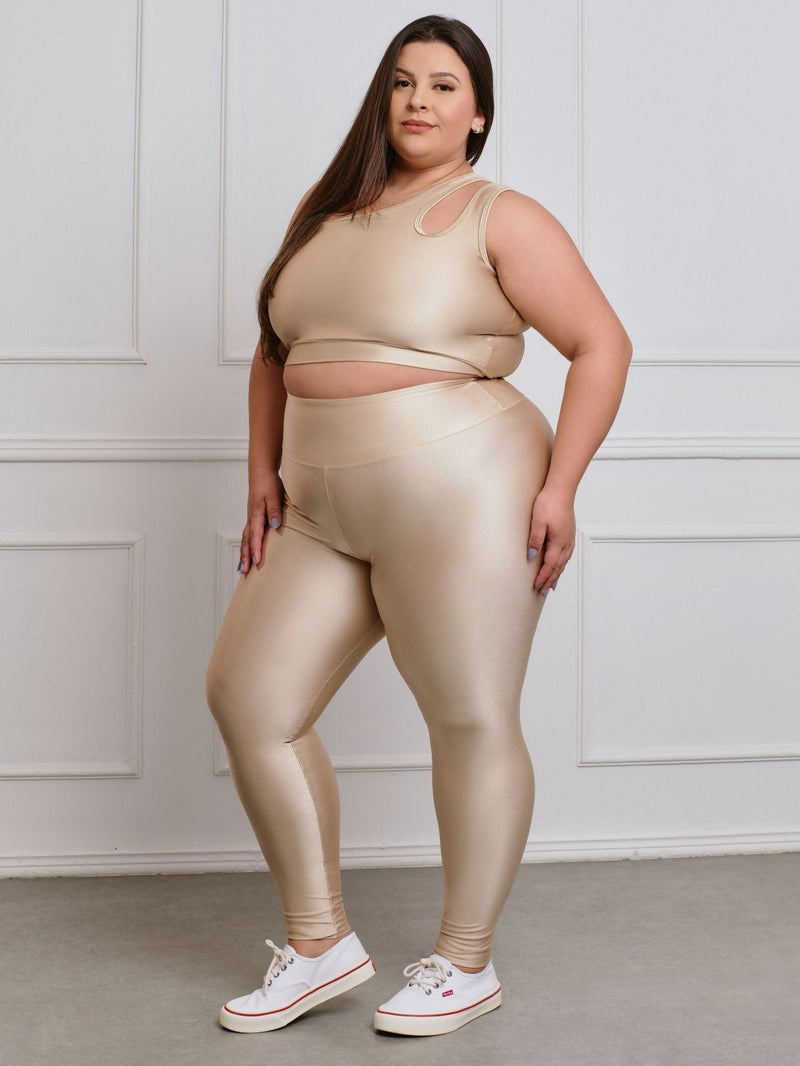 Conjunto Fitness Brilhoso Legging + Top S/bojo Plus Size