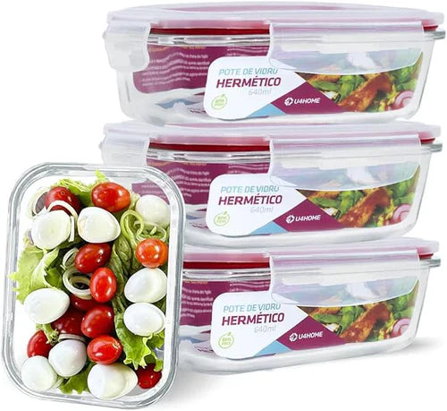 Kit 15 Potes Herméticos de Vidro + 10 Copos de Vidro Aruba de Brinde