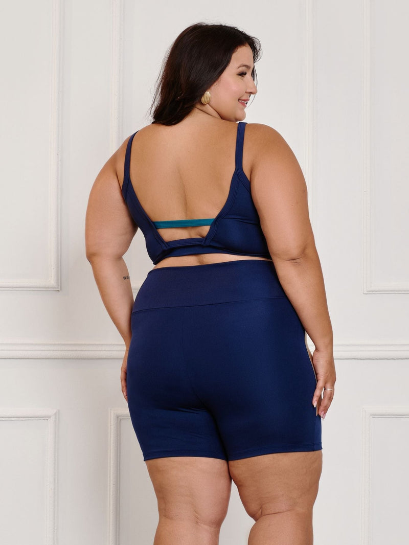 Conjunto Fitness Brilhoso Bermuda + Top S/bojo Plus Size