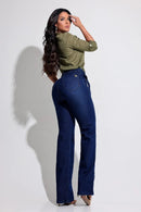 Calça Jeans Wide Leg Modeladora com Cinto