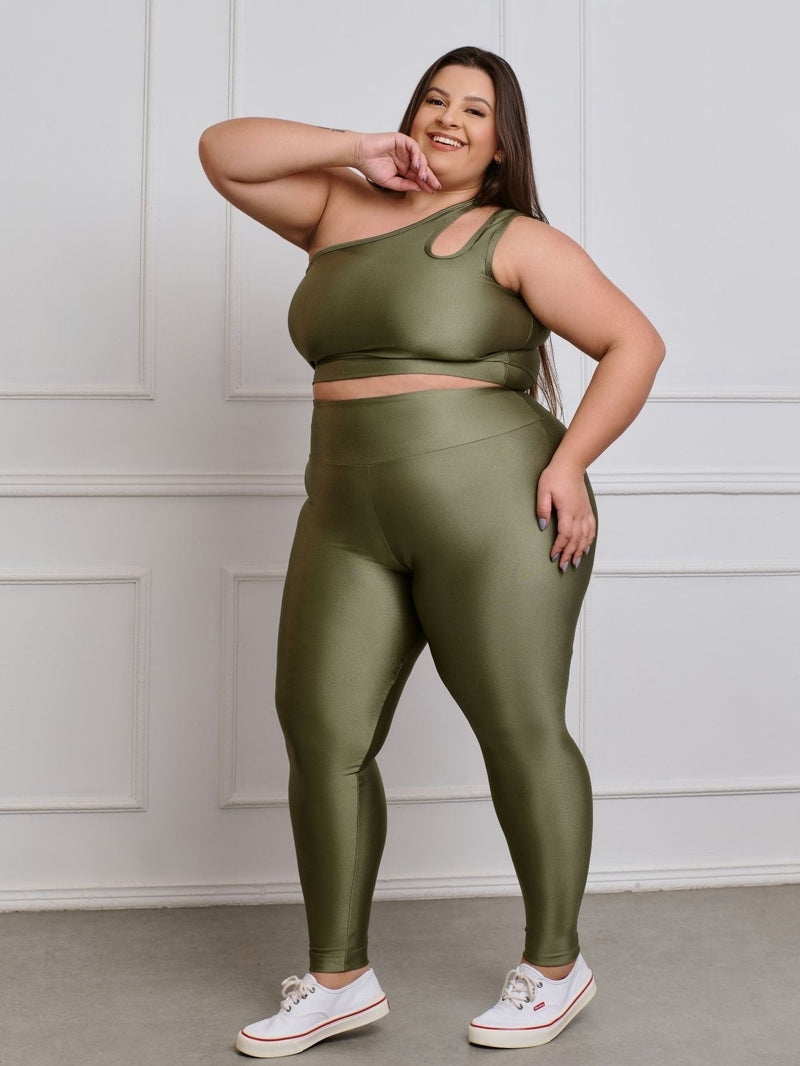 Conjunto Fitness Brilhoso Legging + Top S/bojo Plus Size