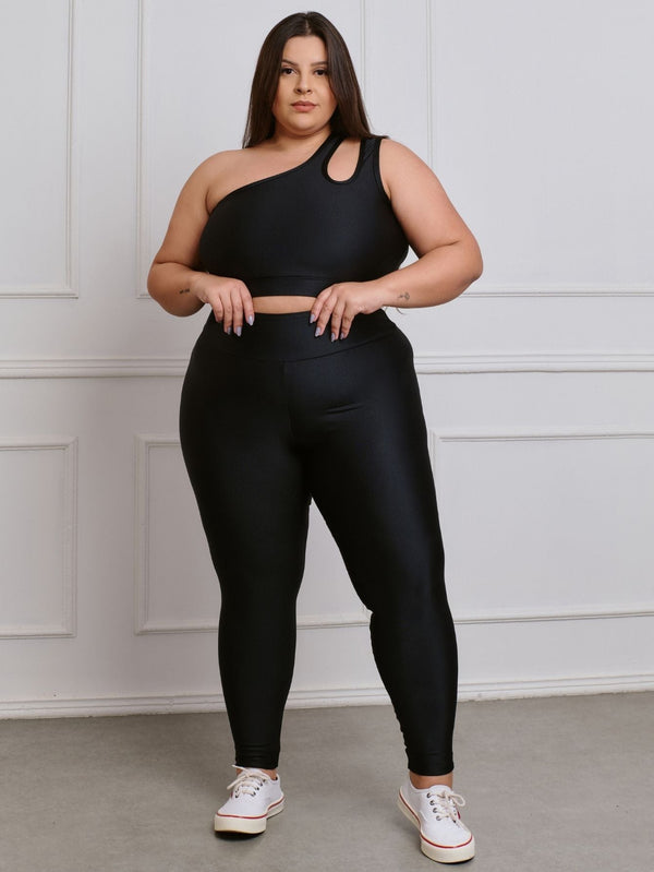 Conjunto Fitness Brilhoso Legging + Top S/bojo Plus Size