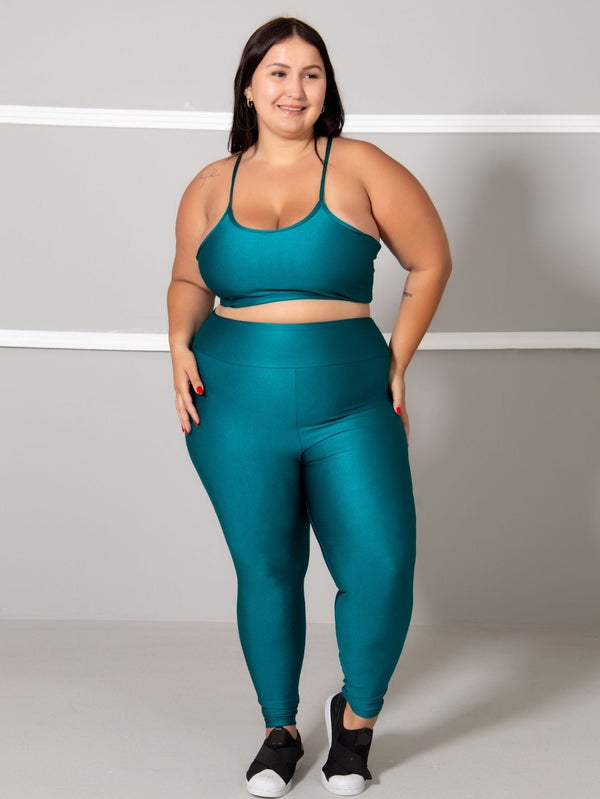 Conjunto Fitness Brilhoso Legging + Top S/bojo Plus Size