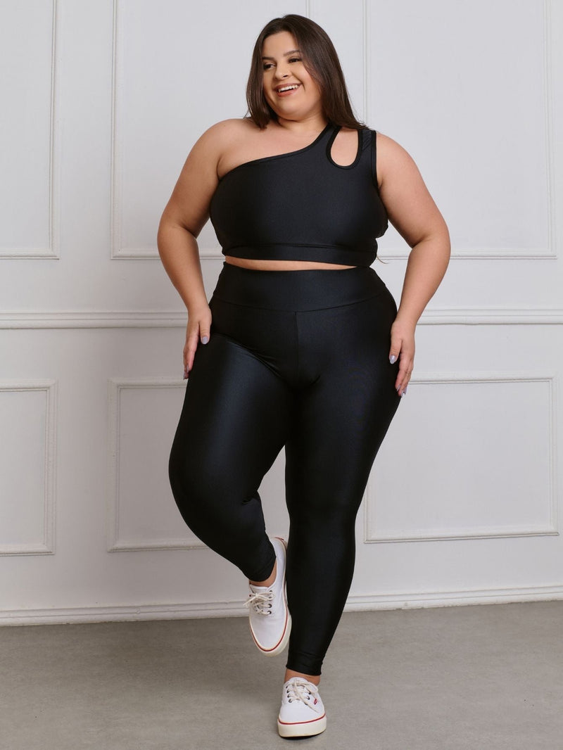 Conjunto Fitness Brilhoso Legging + Top S/bojo Plus Size