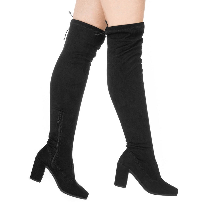 Bota Feminina Cano Alto Over The Knee Salto Alto Bico Quadrado