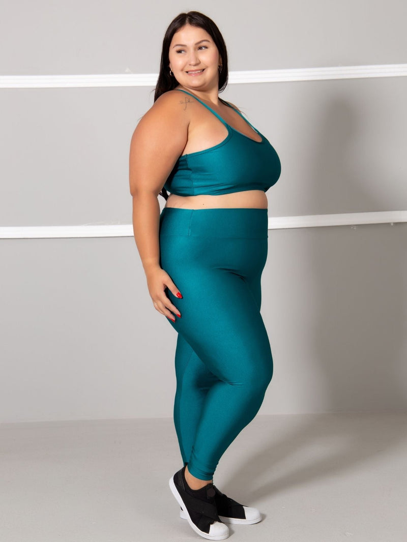 Conjunto Fitness Brilhoso Legging + Top S/bojo Plus Size
