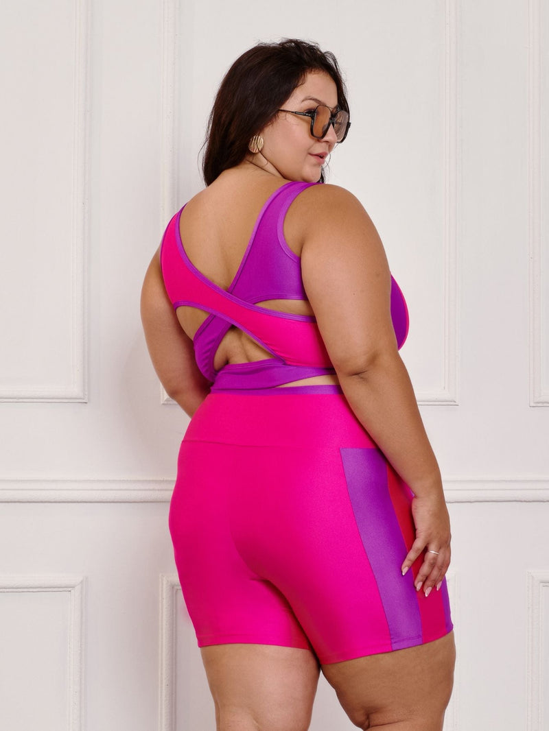 Conjunto Fitness Brilhoso Bermuda + Top S/bojo Plus Size