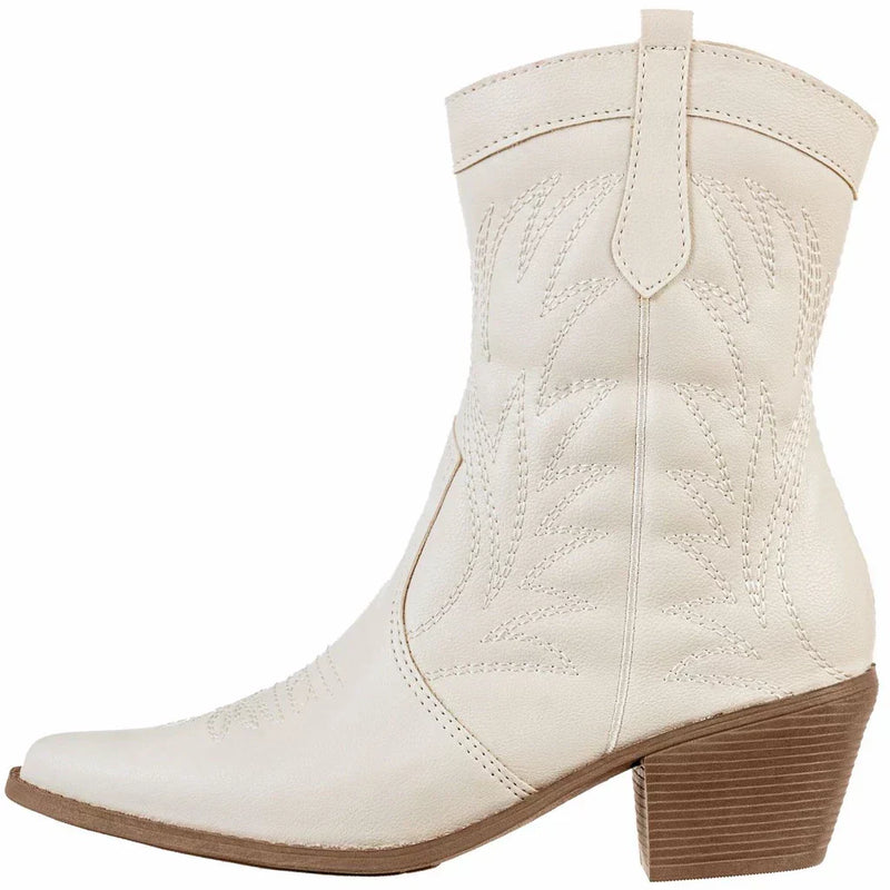 Bota Feminina Western Texana Cano Curto Bordada