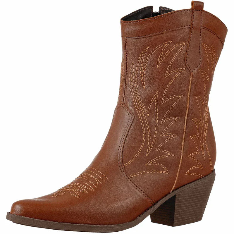 Bota Feminina Western Texana Cano Curto Bordada