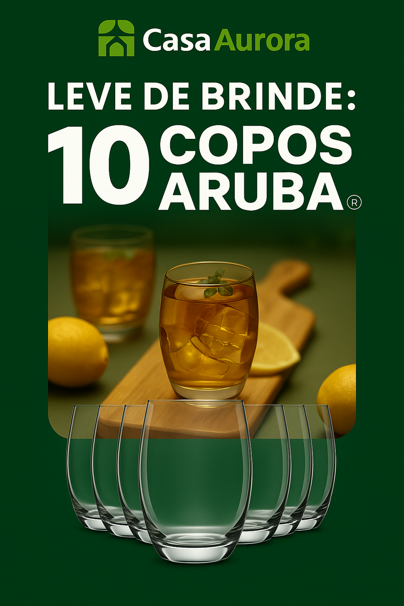 Kit 15 Potes Herméticos de Vidro + 10 Copos de Vidro Aruba de Brinde