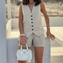 Conjunto Feminino em Alfaiataria - Colete e Shorts no Linho (Compre 1 Leve 2)