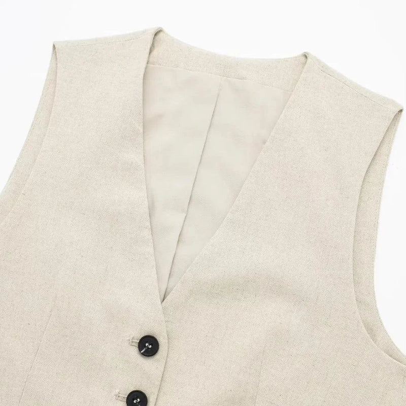 Conjunto Feminino em Alfaiataria - Colete e Shorts no Linho (Compre 1 Leve 2)