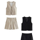 Conjunto Feminino em Alfaiataria - Colete e Shorts no Linho (Compre 1 Leve 2)