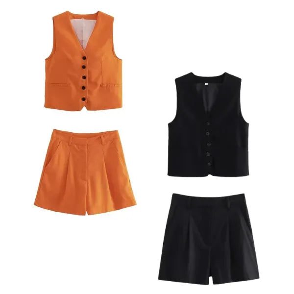 Conjunto Feminino em Alfaiataria - Colete e Shorts no Linho (Compre 1 Leve 2)