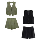 Conjunto Feminino em Alfaiataria - Colete e Shorts no Linho (Compre 1 Leve 2)