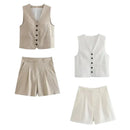 Conjunto Feminino em Alfaiataria - Colete e Shorts no Linho (Compre 1 Leve 2)