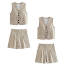 Conjunto Feminino em Alfaiataria - Colete e Shorts no Linho (Compre 1 Leve 2)