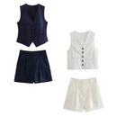 Conjunto Feminino em Alfaiataria - Colete e Shorts no Linho (Compre 1 Leve 2)