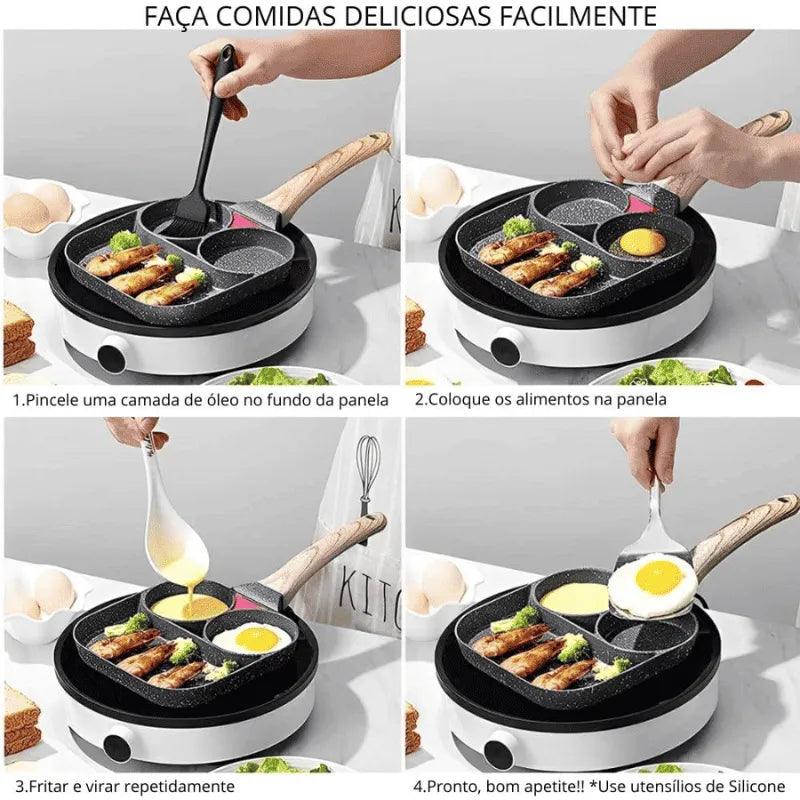 Frigideira 3 em 1 Antiaderente — Alta Resistência, Não Risca, Cozinha Sem Óleo e Fácil de Limpar Zeliv