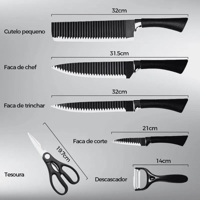 Kit de 6 Facas Premium — Super Afiadas, Antiaderentes e Ideais para Churrasco e Cozinha