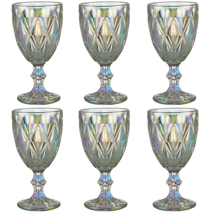 Jogo 6 Taças de Vidro 325ml Diamond Rainbow Metalizada Lyor