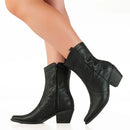 Bota Feminina Western Texana Cano Curto Bordada